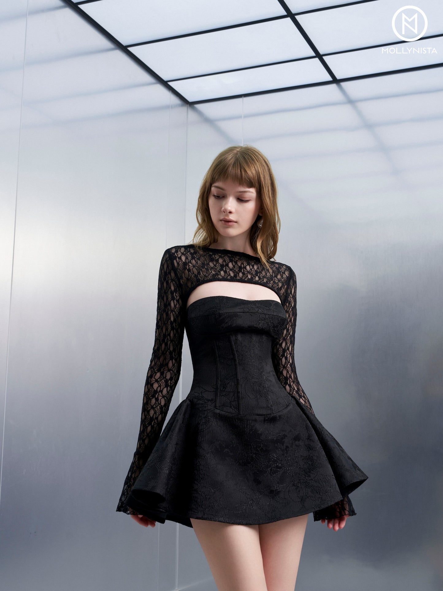 Brocade corset dress + lace top