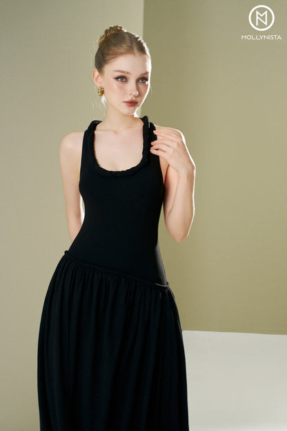 Twisted neck elastic dress