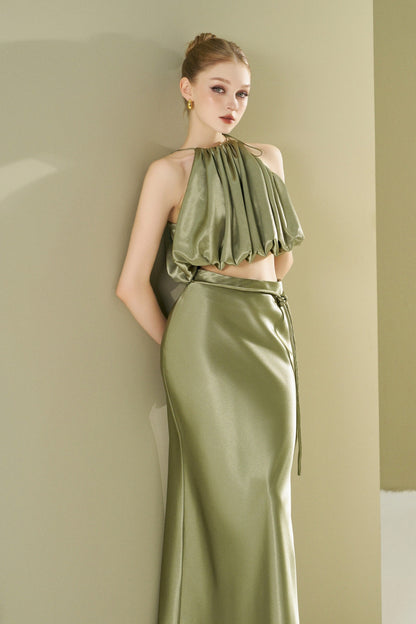 Pumpkin-shaped satin top