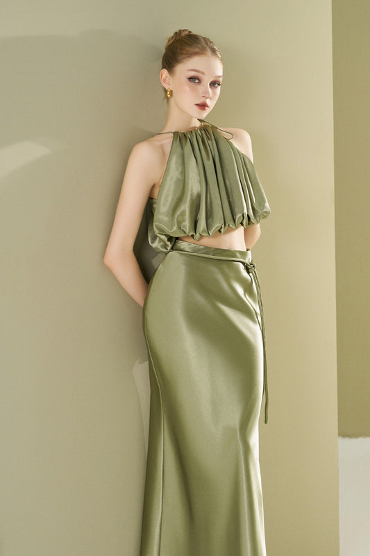 Pumpkin-shaped satin top