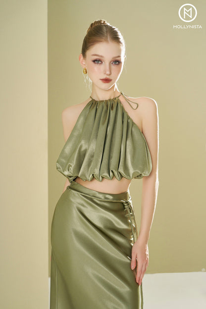Pumpkin-shaped satin top