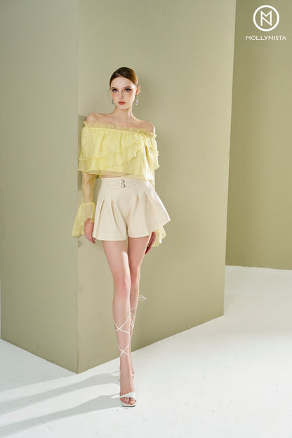 Satin shirt with flat shoulders and bell sleeves