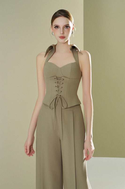 Khaki gilet with knit waist