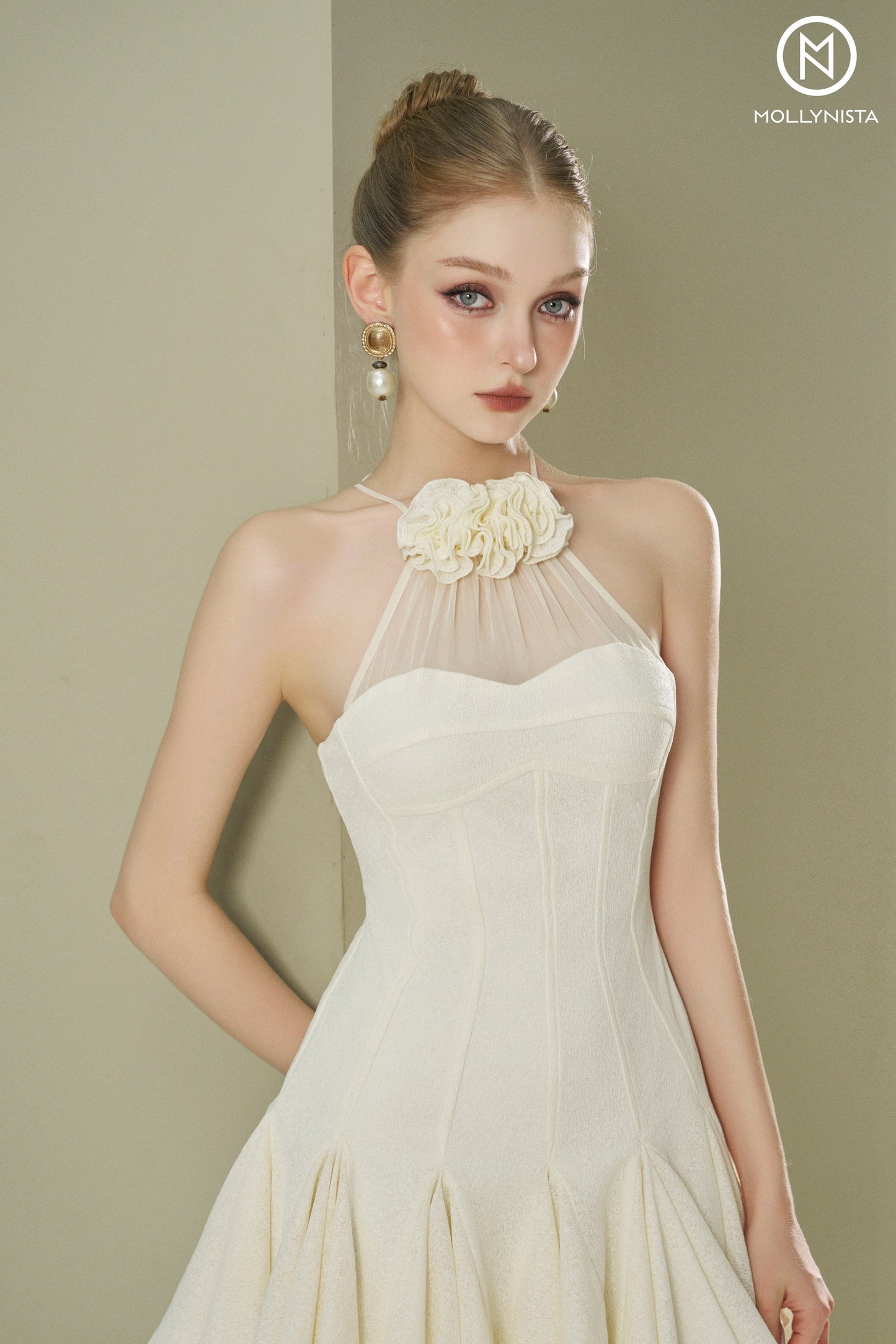 Ruffles dress with floral neckline