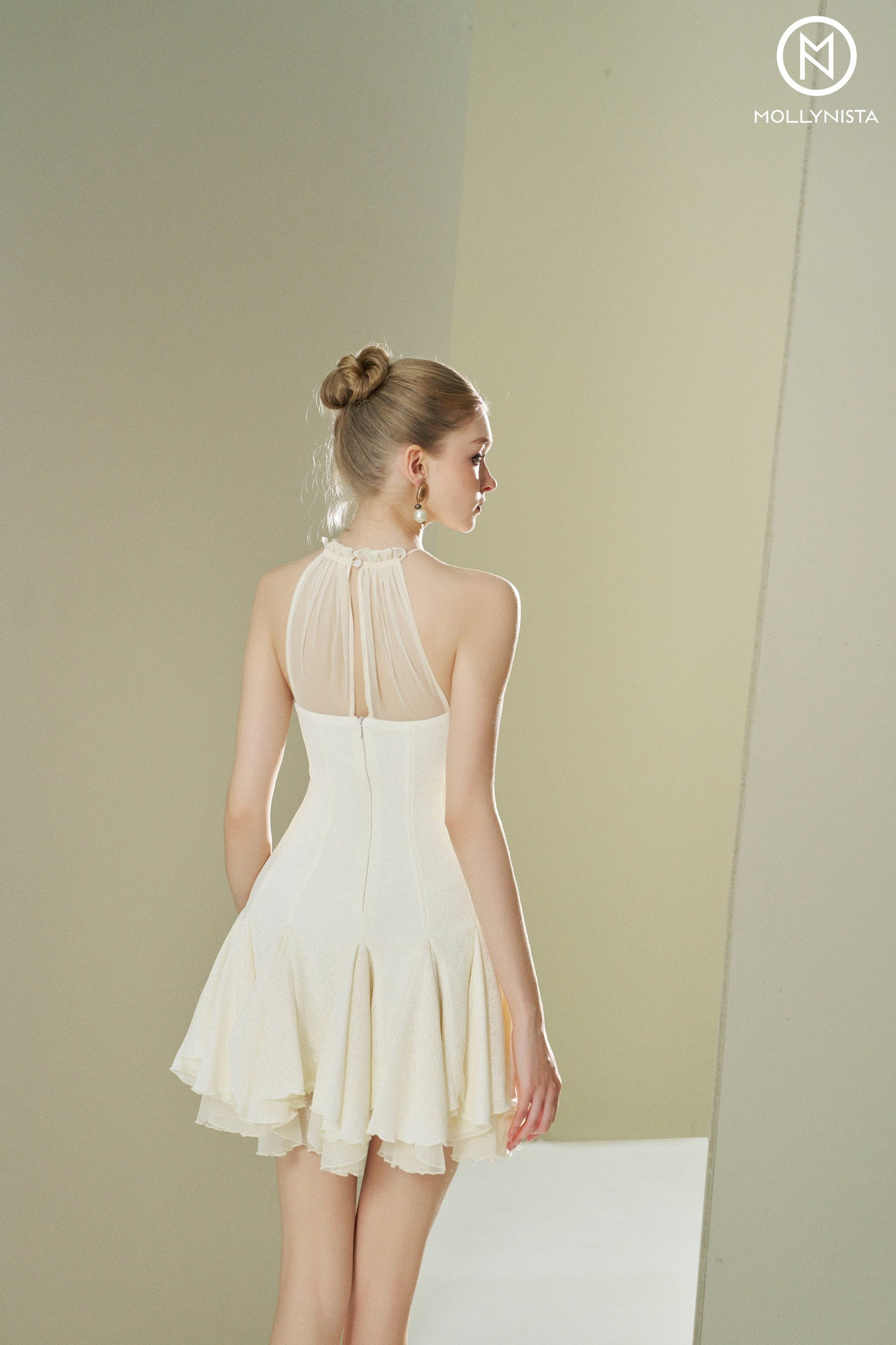 Ruffles dress with floral neckline