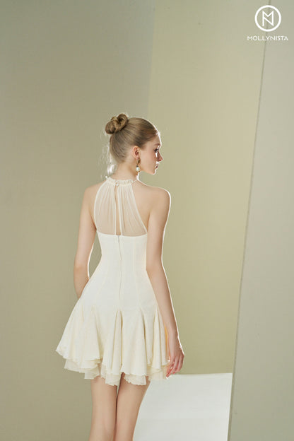 Ruffles dress with floral neckline